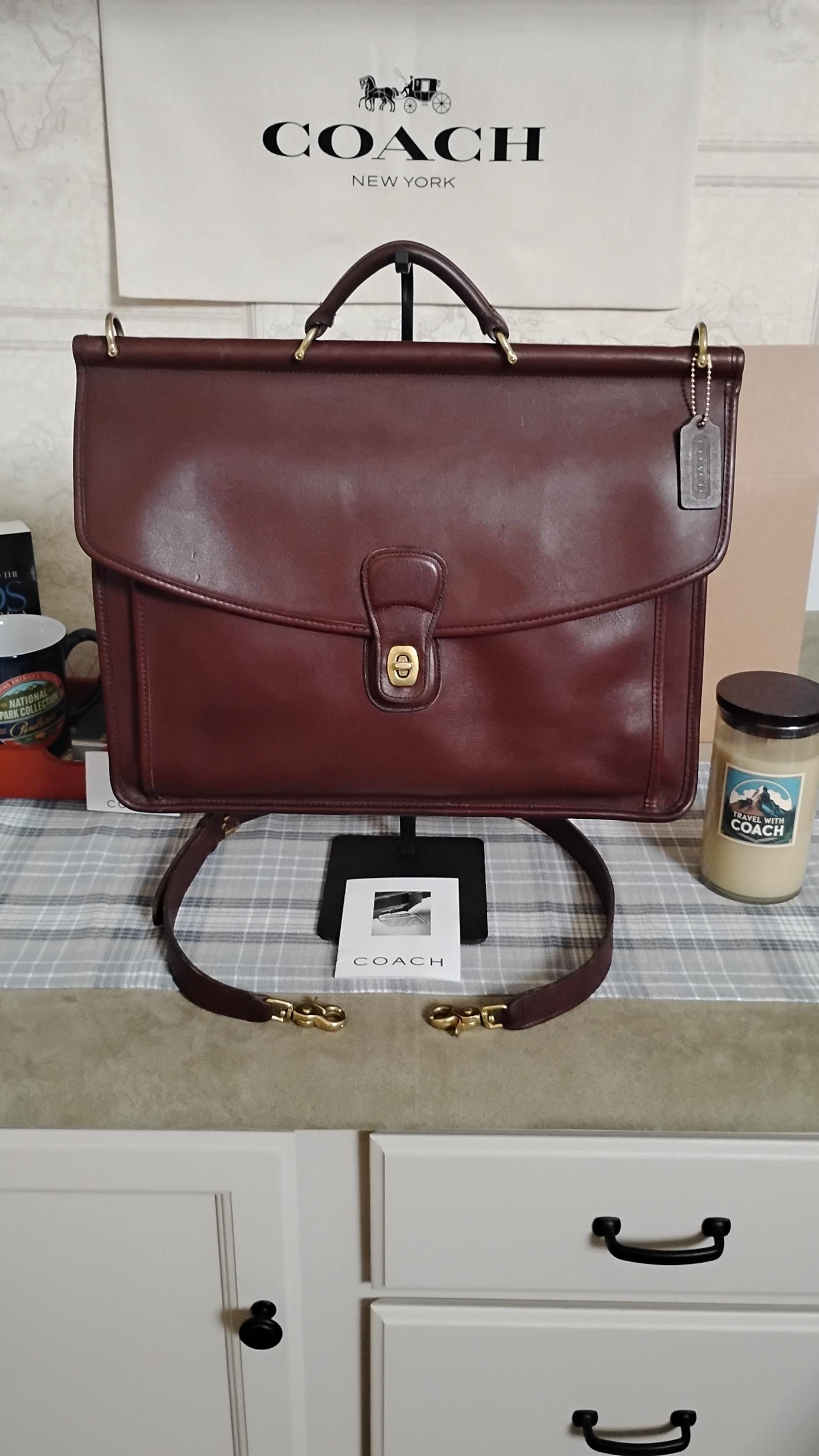 バッグ Coach Beekman Leather Briefcase 5266 Coach G7C- 5266 Vintage Beekman Black Briefcase/Laptop Bag W