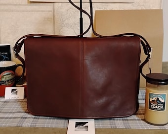 Vintage Coach Full Flap Messenger Bag Mahogany Nickel Style - 5206 Strap Hang Tag