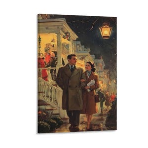 Vintage Christmas Night Couple Stroll Art Print Wall Art Picture Painting Poster Canvas Print Artworks Bedroom Living Room Decor