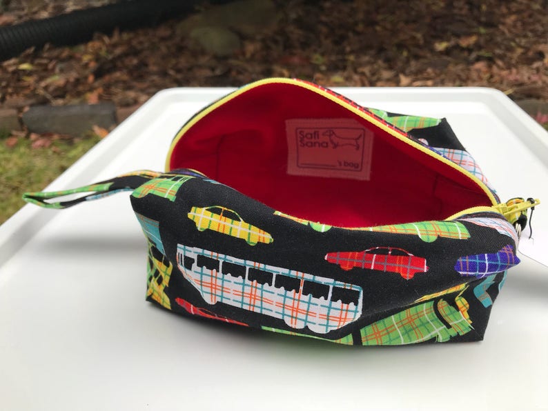Medium Treasure Bag Cars and Trucks and Things in Plaid