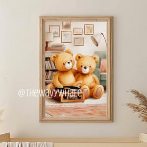 Teddy Bear Music Wall Art  Cozy Nursery Decor  Vintage Record Player Poster  Cute Animal Print  Cottagecore Kids Room Art