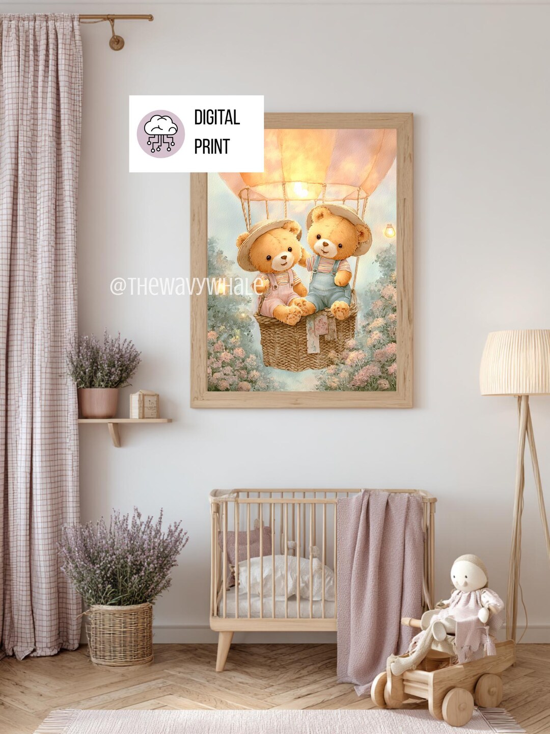 Teddy Bear Hot Air Balloon Print – Whimsical Nursery Wall Art ...