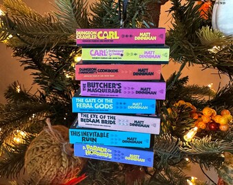 Dungeon-Crawling Fantasy Book Stack Ornament | Complete Series Bookish Christmas Ornament | Gamer Reader Gift