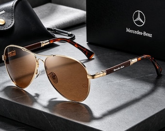 Mercedes-Benz Style Men’s Polarized Sunglasses, Memory Frame Gradient Lens Driving Glasses, UV400 Fishing Cycling Outdoor Sport Eyewear