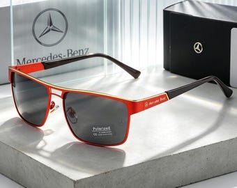 Occhiali da sole polarizzati da uomo con logo Mercedes-Benz, lenti trasparenti con protezione UV400 per guida e pesca, occhiali antiriflesso per attività all'aperto.