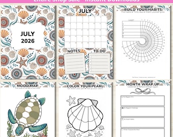 July Journal | Summer Journal | Gratitude Journal | Habit Tracker | Coastal Journal | Journal Prompts | Mood Journal | July 2026 PDF
