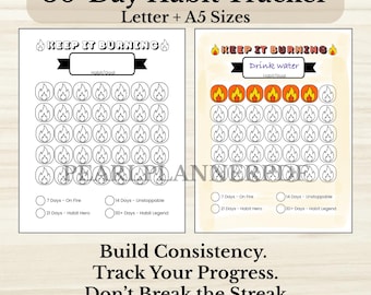 Habit Tracker - PRINTABLE Streak Counter - Daily Habit Log - Dont Break the Chain - Fire Streak Tracker - Letter + A5 PDF