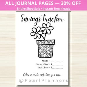 Savings Challenge - PRINTABLE Flower Pot Goal Tracker - Color In Savings Chart - Money Saving Printable - Habit Tracker - Letter + A5 PDF