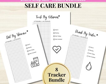 Self Care Tracker BUNDLE - PRINTABLE Wellness Habit Tracker - Skincare Tracker - Daily Self Care Log - 8 Tracker Pages - Letter + A5 PDF