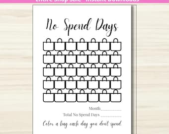 No Spend Challenge - PRINTABLE Savings Challenge - Color In Spending Tracker - No Spend Month - Habit Tracker - Letter + A5 PDF