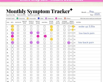 Symptom Tracker - PRINTABLE Journal Page - Chronic Pain Tracker - Medication Log - Fibromyalgia Tracker - Letter + A5 PDF