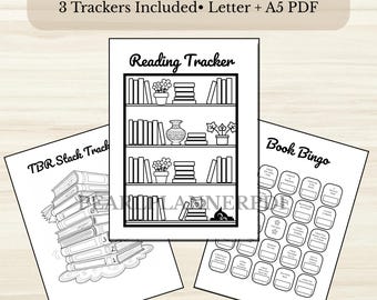 Book Tracker BUNDLE - PRINTABLE Reading Journal Pages - TBR List - Book Bingo - Bookshelf Tracker - Book Review Journal - Letter + A5 pdf