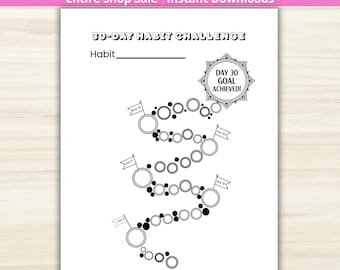 Habit Tracker - PRINTABLE 30 Day Color In Challenge - Monthly Habit Log - Goal Tracker - Streak Tracker - Letter + A5 PDF