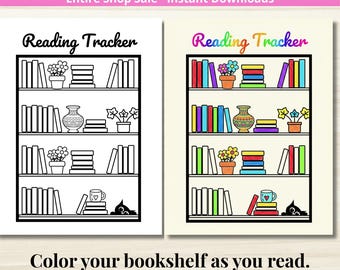 Bookshelf Reading Tracker - PRINTABLE Book Tracker - Reading Log - Book Review Journal - Reading Journal Page - Letter + A5 PDF