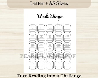 Book Bingo - PRINTABLE Reading Challenge - Book Tracker Printable - Reading Journal Page - Book Review Journal - Letter + A5 PDF