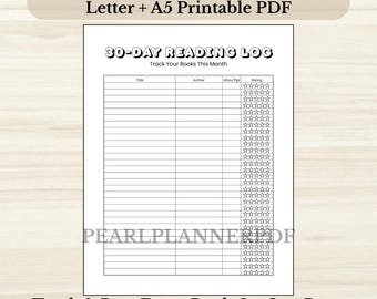 Book Tracker - PRINTABLE Reading Log - Book Review Journal - Reading Journal Page - Reading List Printable - Letter + A5 PDF