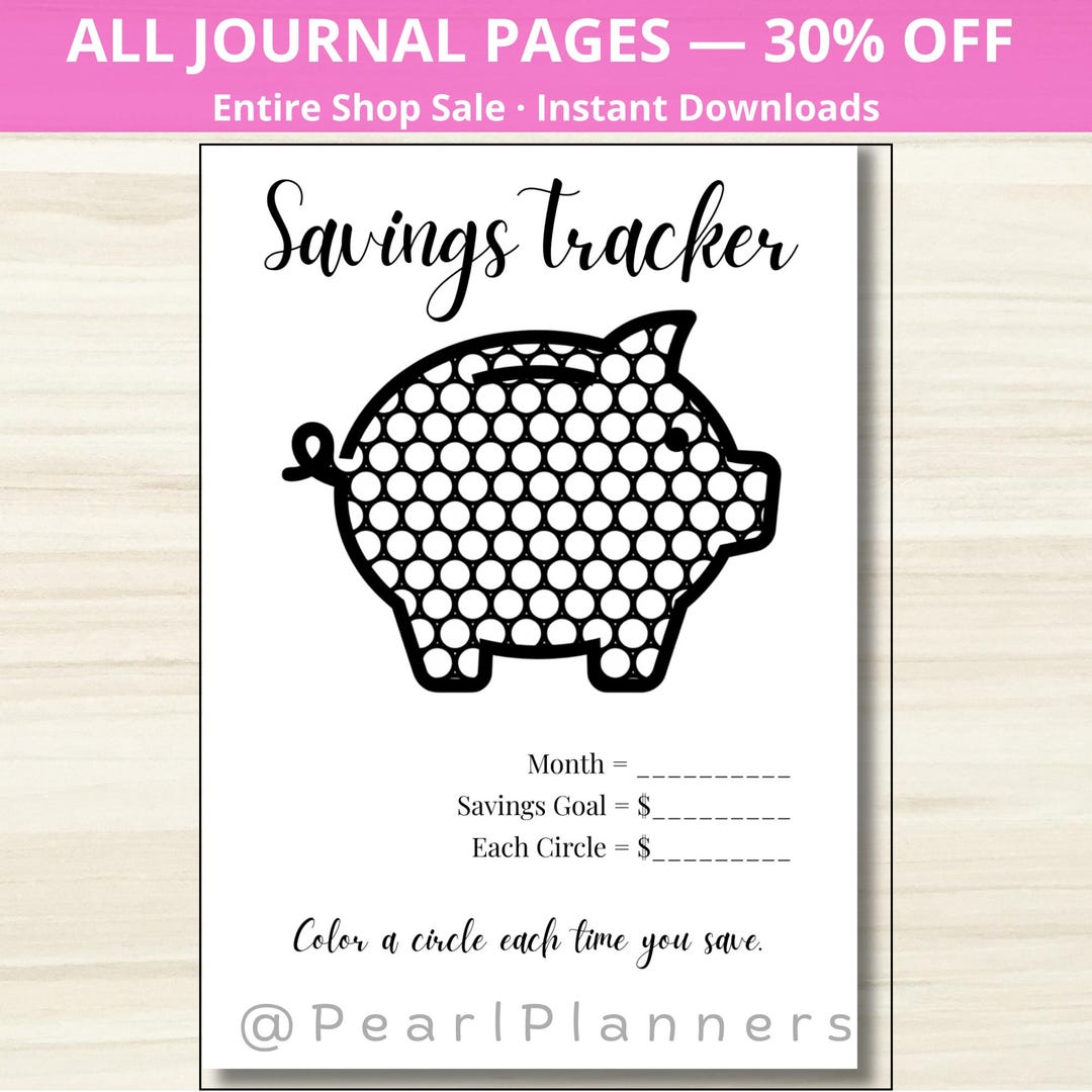 Savings Challenge - PRINTABLE Color in Savings Tracker - Piggy Bank ...