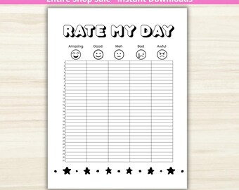 30 Day Mood Tracker - PRINTABLE Journal Page - Rate My Day - Emoji Mood Rating Scale - Daily Mood Log - Letter + A5 PDF