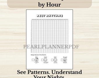 Sleep Log - PRINTABLE Hourly Sleep Tracker - 30 Day Rest Rhythms - Nightly Sleep Record - Color In - Letter + A5 PDF
