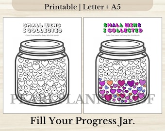 Gratitude Journal - PRINTABLE Small Wins Tracker - Color In Progress Jar - Monthly Wins Log - Self Care Printable - Letter + A5 PDF