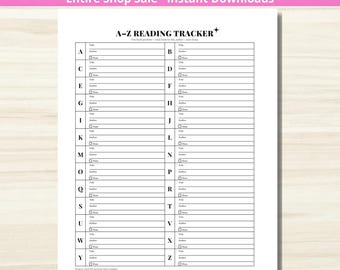 Book Tracker - PRINTABLE A-Z Reading Tracker - Alphabet Reading Challenge - Reading Log - Reading Journal Page - Letter + A5 PDF
