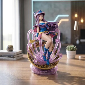 Purple‑Haired Mage Girl 3D Model | Magic Circle Sorceress STL Statue (Digital File)