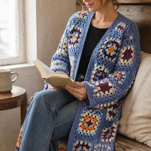 Granny Square Hooded Coat Crochet Pattern PDF, Boho Patchwork Cardigan Jacket (Digital Download)