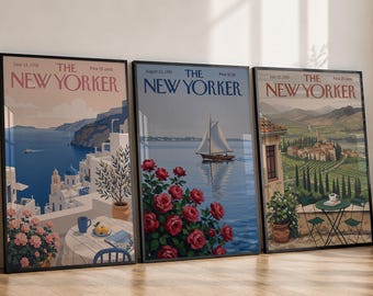 Vintage Magazine Cover Wall Art Set of 3, Editorial Travel Posters, Retro Scenic Prints, Coastal Gallery Wall Decor, Mid Century Art