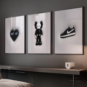 Ensemble de 3 affiches imprimables noires style street art Hypebeast, décoration murale moderne, téléchargement numérique