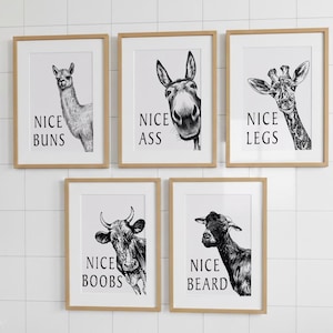 Lustiges Tierdruck-Set – Schöner Hintern, minimalistische Schwarz-Weiß-Kunst (Digitaler Download)