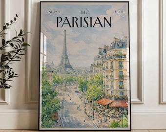 Parisian Street Scene Illustration Print | Vintage French Cityscape Wall Art (Digital Download)