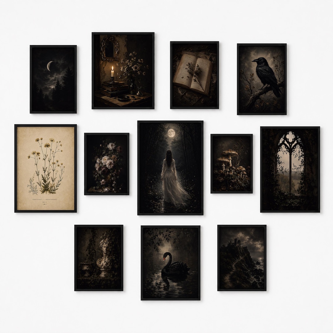Dark Academia Gallery Wall Set of 12, Gothic Printable Wall Art, Moody ...