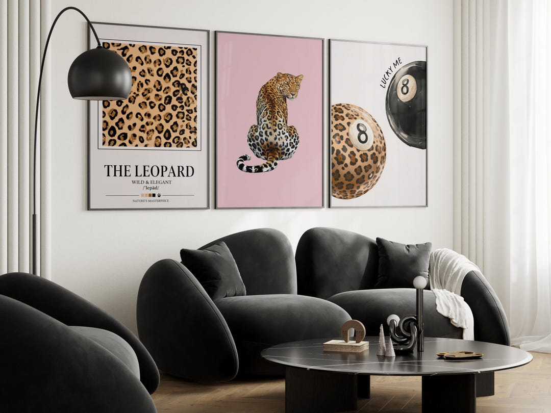 Leopard Print Wall Art Set of 3, 8 Ball Modern Decor, Digital Download ...