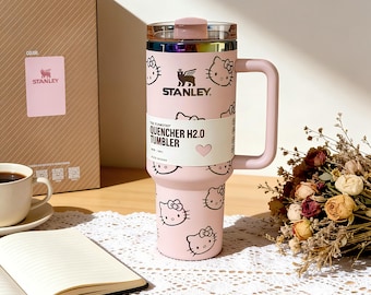 Custom Laser Hello Kitty Tumbler Cup 40oz Quencher, Stainless Steel，Leakproof Lid With straw, Double-Wall, Christmas Gift Water Bottle