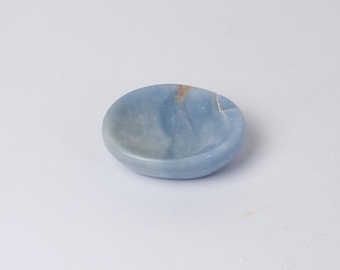 Organic gemstone catchall dish 4" angelite blue