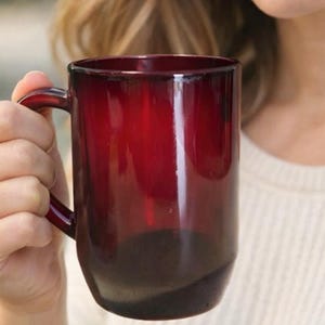 Vintage French Ruby Glass Coffee Mugs | Cranberry Red, Set of 3