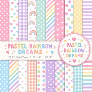 Pastel Regenboog Digitaal Papierpakket | 20 Naadloze Patronen | 12x12 JPG Scrapbook Knutselpapier