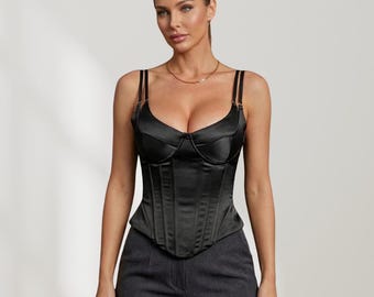 Mesh Bustier Corset Top | Fishbone Corset with Straps | Slim Fit Crop Corset | Sexy Evening Top