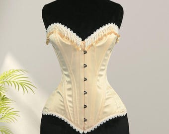 Apricot Lace Corset Shape wear, Waist Trainer Bustier, Tummy Control Body Shaper, Adjustable Boned Corset Top XXS–3XL