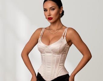 Elegant Mesh Corset Top | Boned Bustier with Detachable Straps | Sculpting Slim Fit Corset