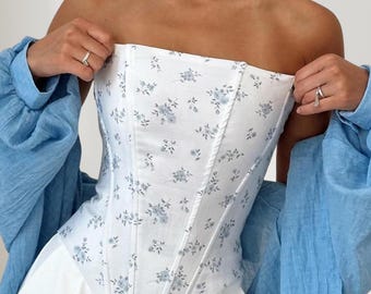 Floral Tube Top Corset | Strapless Slim Fit Summer Top | White Lace Bustier Style