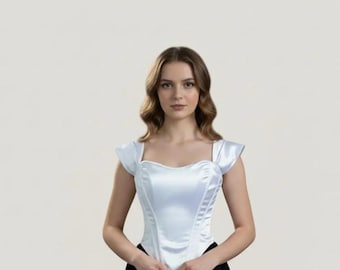 Elegant White Lace Corset Top | Fishbone Bustier for Waist Shaping & All-Season Wear