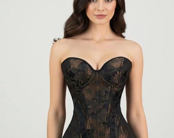 Black Embossed Sunflower Satin Corset – Steel Boned Waist Training Shape wear