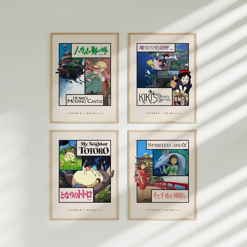 Studio Ghibli-posters, set om 4, Howl's, Kiki's, Totoro, Spirited Away bild 2