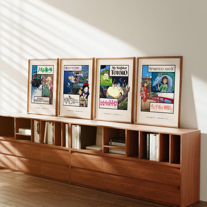Studio Ghibli-posters, set om 4, Howl's, Kiki's, Totoro, Spirited Away bild 1