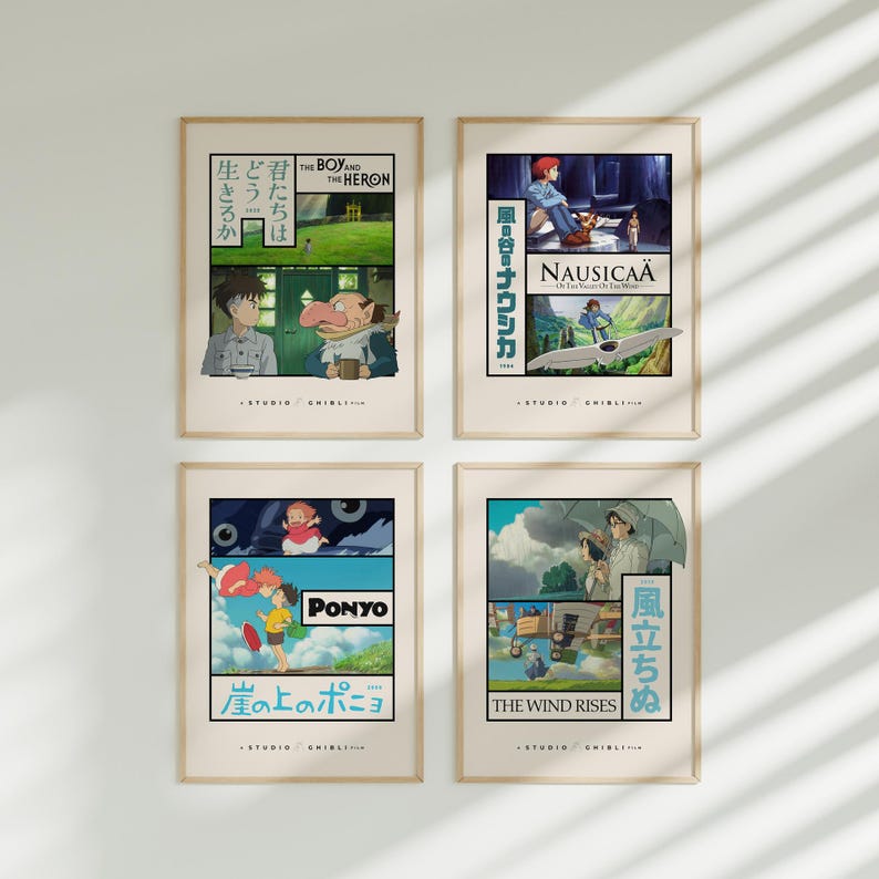 Studio Ghibli-posters, set van 4, Boy and the Heron, Nausicaä, Ponyo, Wind Rises afbeelding 2