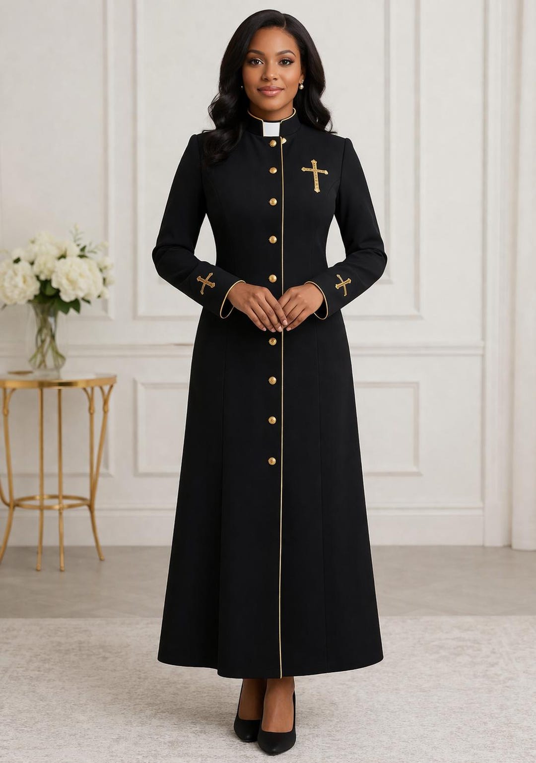 Augustinian Black Robe Black Roman Cassock Soutane With Gold Embroidry | Custom Clergy Robe ...