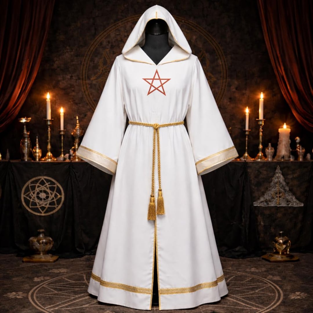 Soul Ritual Robe White Hooded Ritual Robe | Minimalist Ceremony Cloak, Wicca Thelema ...