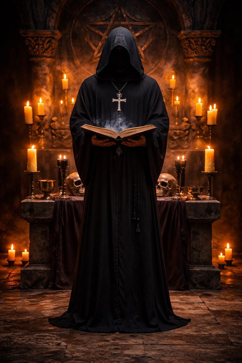 Black Tau Hooded Ritual Robe – Neophyte, Crone, Ceremonial Garment ...