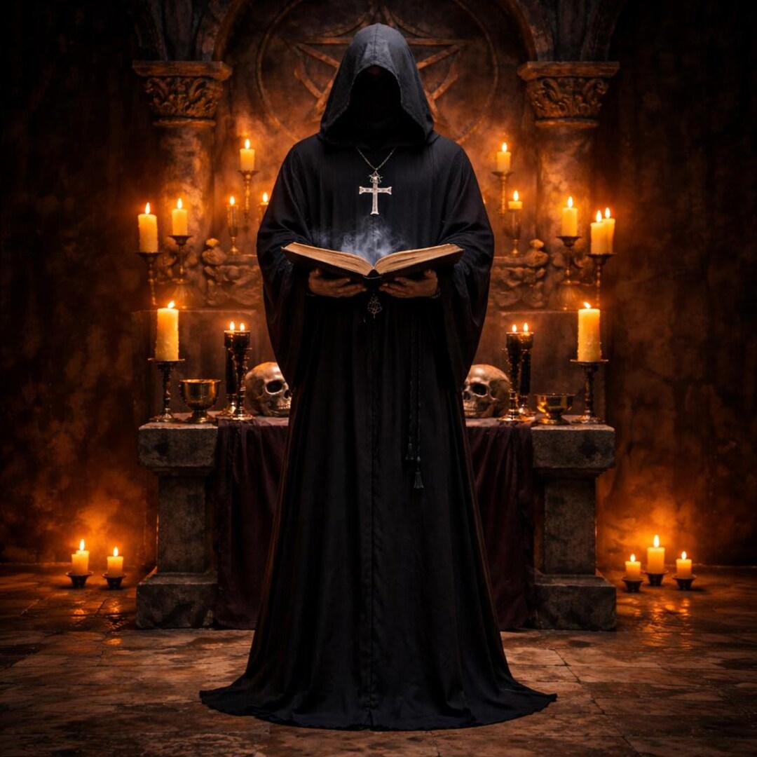 Wikka Robe Black Tau Hooded Ritual Robe – Neophyte, Crone, Ceremonial Garment ...